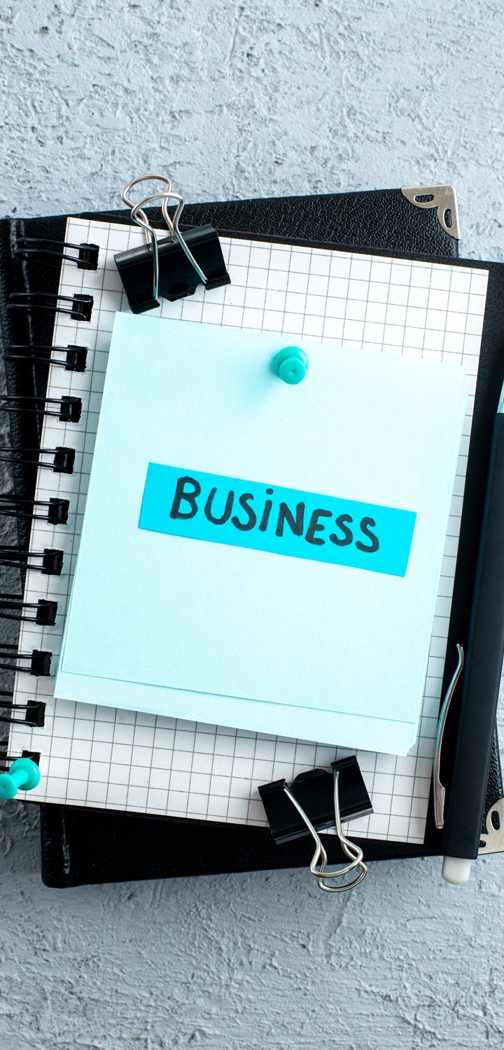 top view business note note with copybook on light background color reminder school work paper photo college